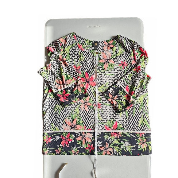 JN Collectipn Tropical Tunic Black and Pink Floral Blouse Top - Picture 7 of 14